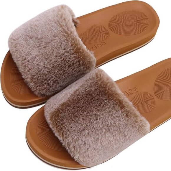 NWOT COFACE Women’s Fuzzy House Slippers – Open Toe Faux Fur with Arch Support | - Picture 7 of 7